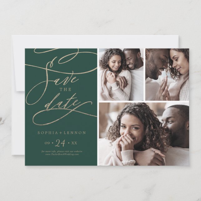 Save The Date Calligraphie verte romantique 3 Collage photo (Devant)