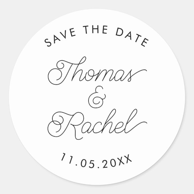 Save the Date Calligraphy Script Umschlag Aufklebe Runder Aufkleber (Vorderseite)