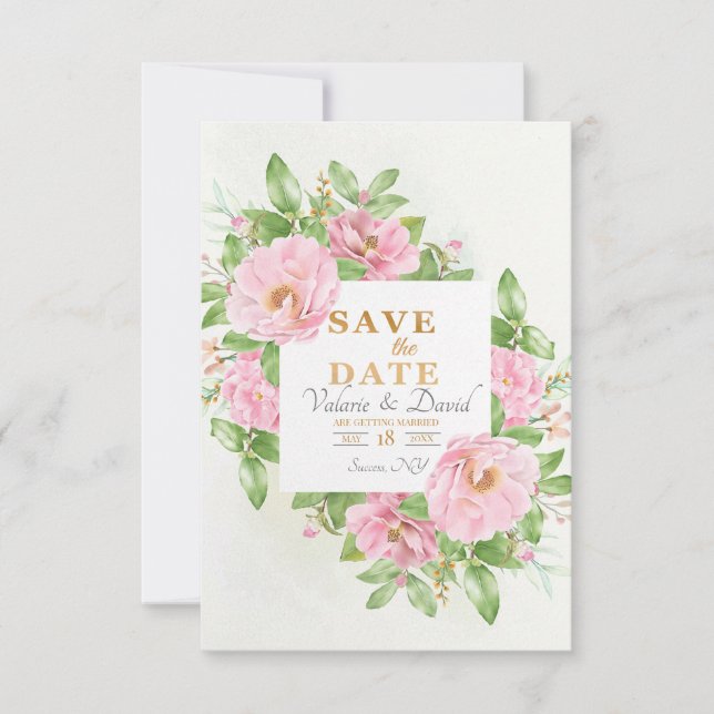 Save the Date Camellia-Ankündigungskarte (Vorderseite)