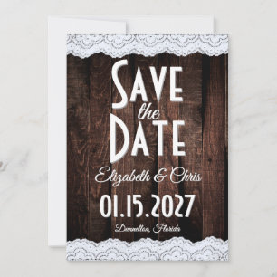 Save The Date Campagne Romantique Chic Dentelle et Bois Rustique