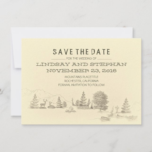Save The Date Campground Illustration Camping ENREGISTRER LA CAR (Devant)