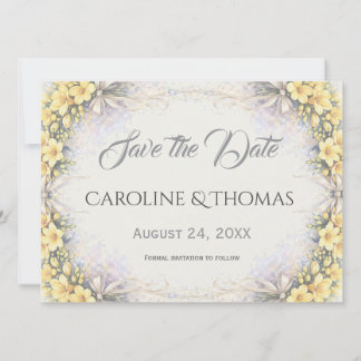 Save The Date Canary Yellow Romantic Freesia  Floral Wedding