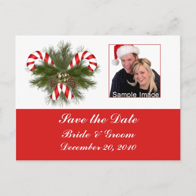Save the Date - Candy Cane Foto Postkarte (Vorderseite)