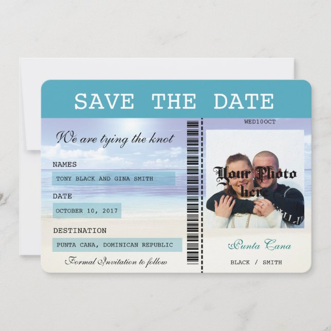 Save The Date Caraibes Dreamz Boarding Pass Enregistrer la date (Devant)