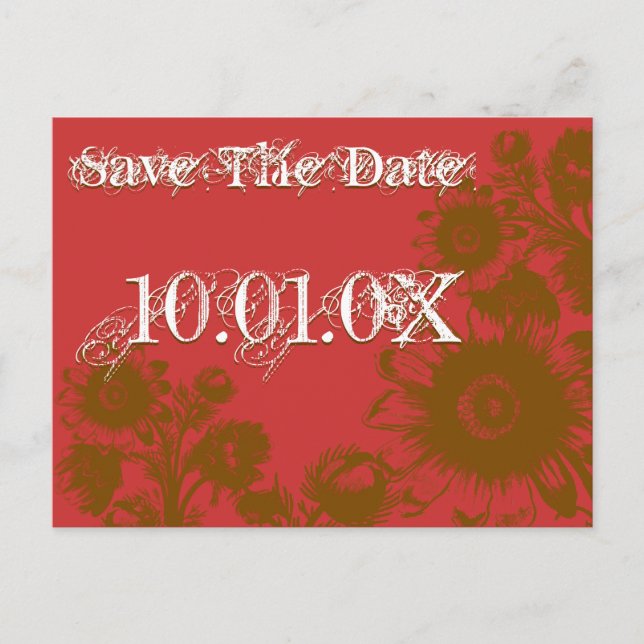 Save the Date Caramel Cafe Floral Goji Berry Red Ankündigungspostkarte (Vorderseite)