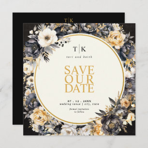 Save The Date Carré noir & blanc avec Gold Moody Enregistrer la
