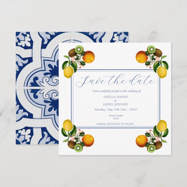 Save The Date Carreaux de citron de la côte d'Amalfi Italie Pers (Devant / Derrière)
