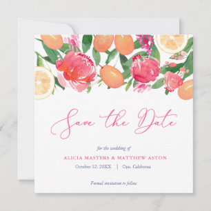 Save The Date Carreaux Espagnols Vibrants Citron Rose Florales O