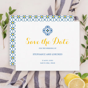 Save The Date Carrelage méditerranéen Aquarelle Mariage citron