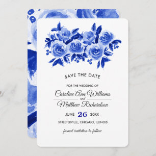 Save the date. Cartes de mariage Royal Blue Floral