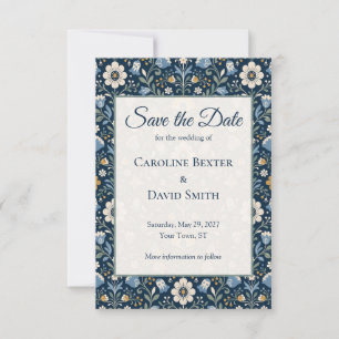 Save The Date Carton de mise en garde Fleurs scandinaves bleu ma
