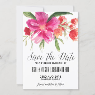 Save The Date Carton de sauvegarde à l'aquarelle rose vif avec f