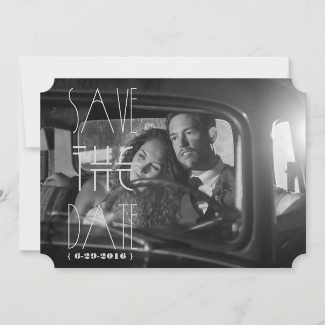 Save The Date Carton d'invitation Art Déco Gatsby | Billet de 5x (Devant)