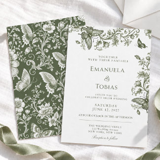 Save The Date Carton d'invitation de mariage floral papillon ver