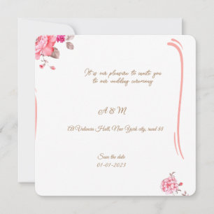 Save The Date Carton d'invitation Floral Romance Rose Poussiéreu