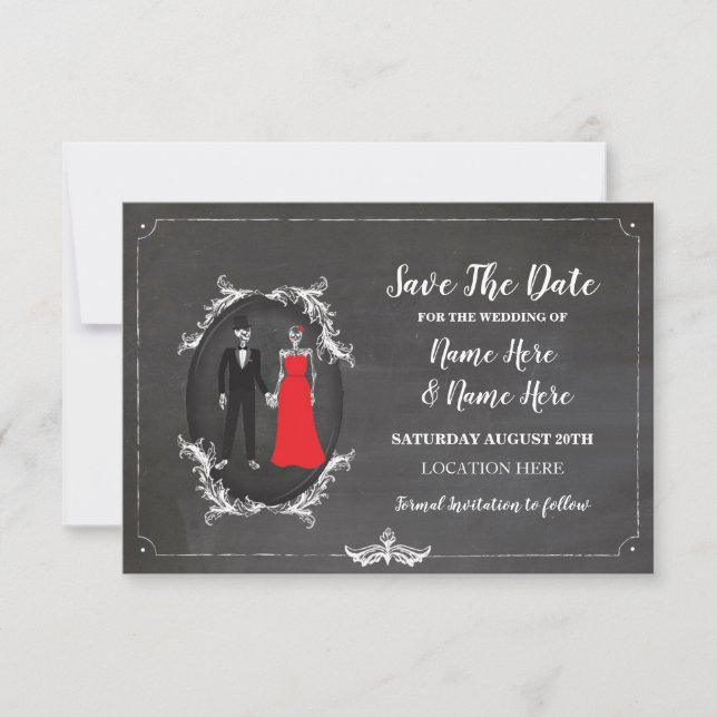 Save The Date Carton d'invitation gothique Squelettes Crânes Enr (Devant)