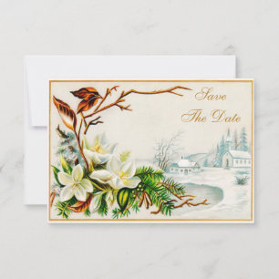 Save The Date Carton d'invitation hivernal vintage église et lys