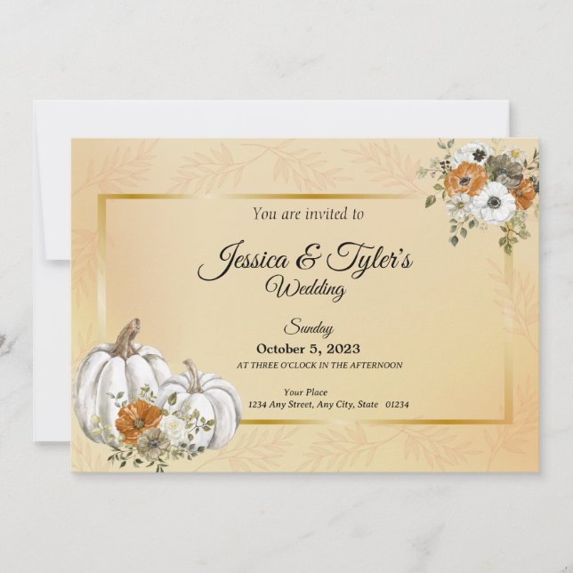 Save The Date Cartons de mariage automne blanc citrouille rouill (Devant)