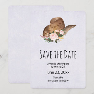Save The Date Casquette Brown Cowgirl avec fleurs roses