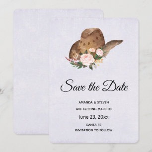 Save The Date Casquette Brown Cowgirl avec fleurs roses