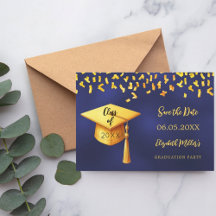 Casquette d'or bleu marine confetti Graduation Par
