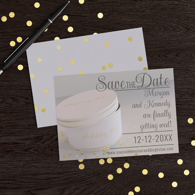 Save The Date Casquette mariage Boîte Confetti Enregistrer La Da (Add your wedding details to this wedding hat box themed Save the Date)