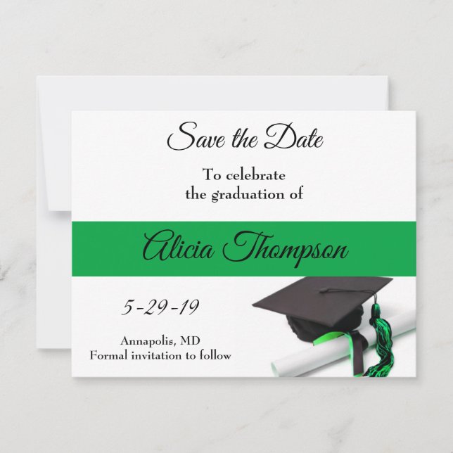 Save The Date Casquette noire et verte et Tassel (Devant)
