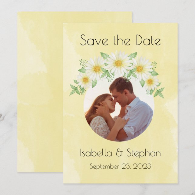 Save The Date Casseroles Blanc Jaune Floral Typographie (Devant / Derrière)