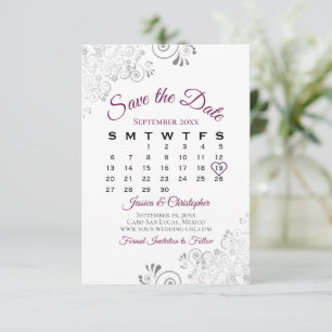 Save The Date Cassis Grey Blanc Simple Élégant Calendrier de mar