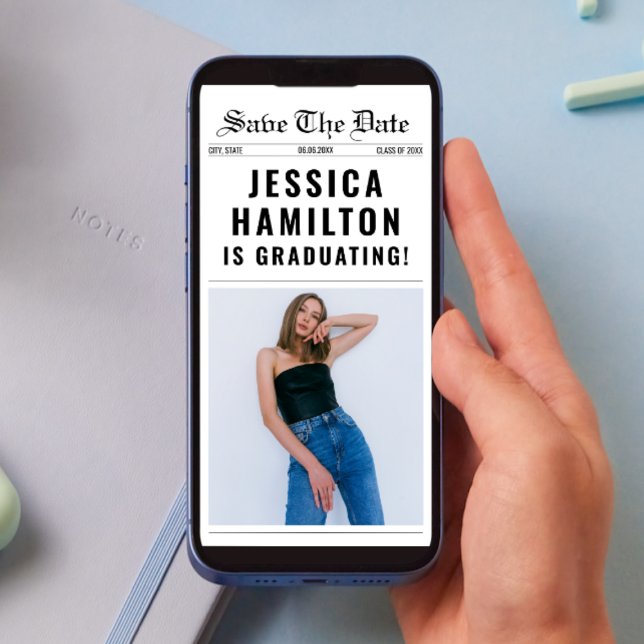 Save The Date Catégorie Unique De Journaux De 2025 Graduation Ph (Newspaper Unique Class Of 2024 Graduation Photo Save The Date)