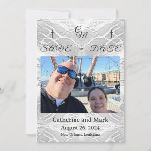 Save The Date Catholique Faux-Satin Monogrammed Enregistrer la d