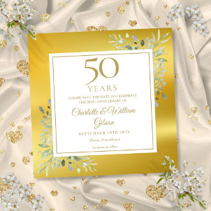 Save The Date Célébration de 50 ans de mariage carré en feuillag