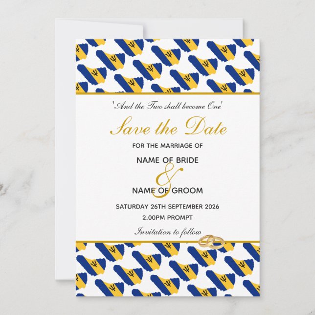 Save The Date Célébration de mariage chrétien à la BARBADE (Devant)