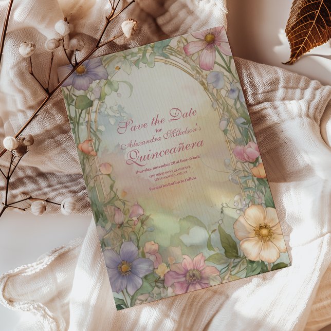 Save The Date Célébration de Quinceanera Florale Rose (Créateur téléchargé)