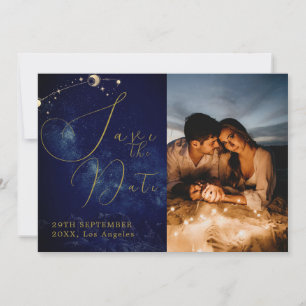 Save The Date Céleste Lune Étoiles Élégant Mariage photo