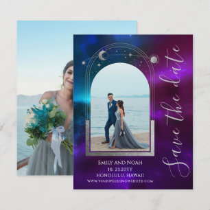 Save The Date Céleste violet Turquoise Sun Moon étoiles Mariage