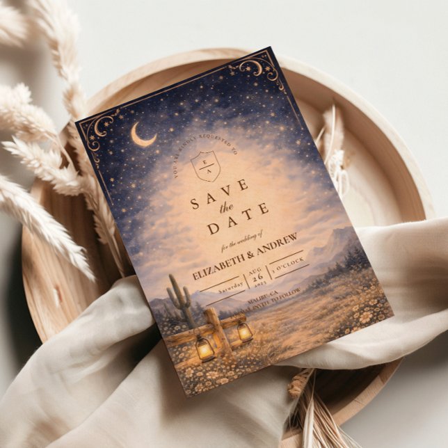 Save The Date Celestial Desert Moonlit Western Wedding (Créateur téléchargé)
