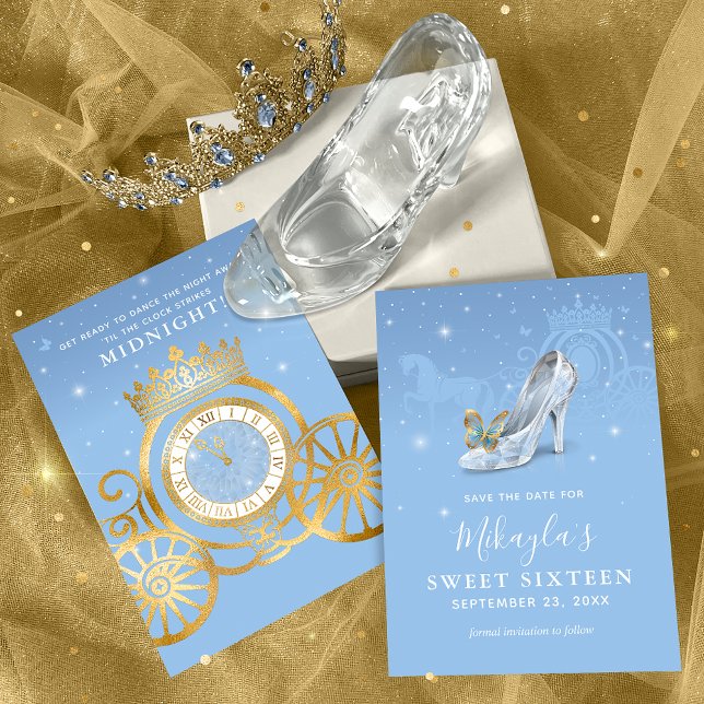 Save The Date Cendrillon Chaussure Bleu Or Douce 16 Anniversaire (Créateur téléchargé)