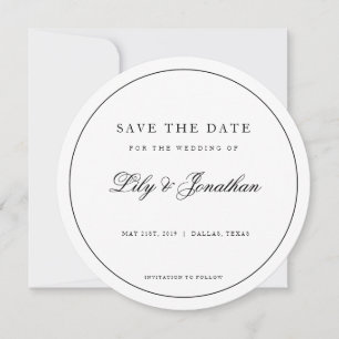 Save The Date Cercle moderne noir blanc Enregistrer la date Invi