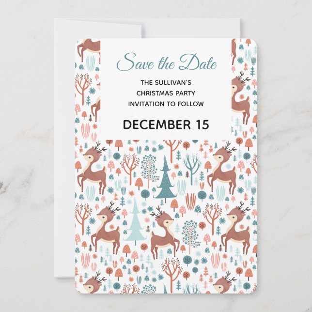 Save The Date Cerfs mignons dans un motif de forêt fantaisiste (Devant)