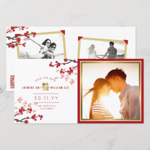 Save The Date Cerisiers rouges en fleurs Double Bonheur chinois 