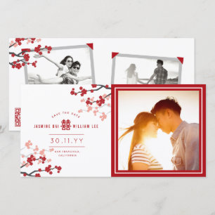 Save The Date Cerisiers rouges Fleurissent Double Bonheur Chinoi