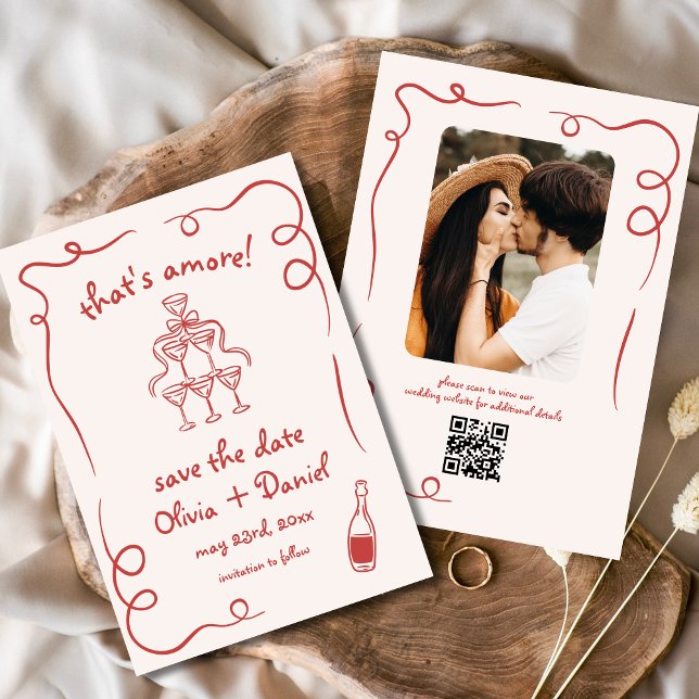 Save The Date C'est Amore Whimsical Hand Drawn Photo QR Code (Créateur téléchargé)