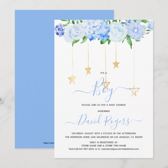 Save The Date C'est une fête de baby shower fleurie Garçon sauve (Devant / Derrière)