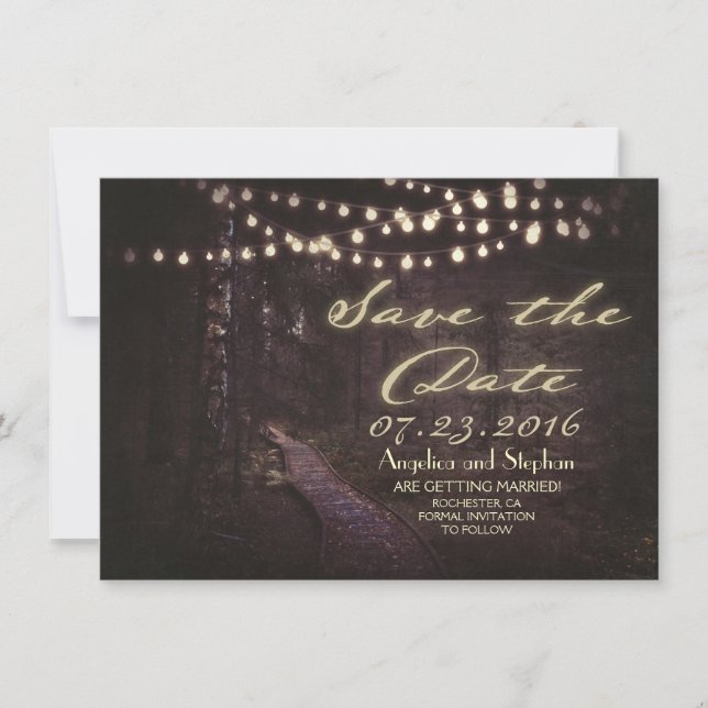 Save The Date chaîne de lumières arbres rustiques enregistrer la (Devant)