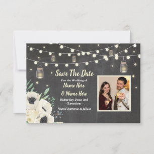 Save the Date Chalk Rustic Fireflies Lights laden 