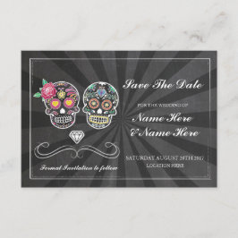 Save the Date Chalk Rustic Sugar Skulls Card