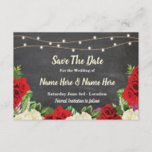 Save the Date Chalk Rustikale Rote Rosen Lights la