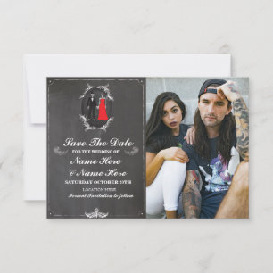 Save the Date Chalk Skulls Fotokarte Gothic