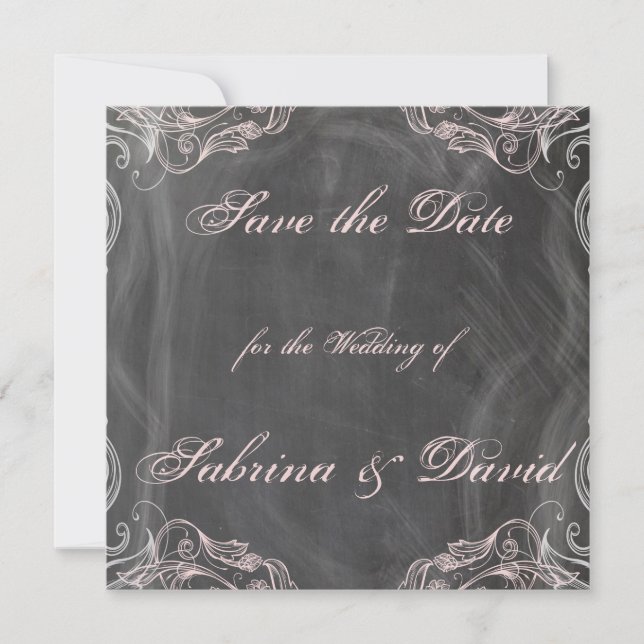 Save The Date Chalkboard Antique Pink Floral Enregistrer la date (Devant)